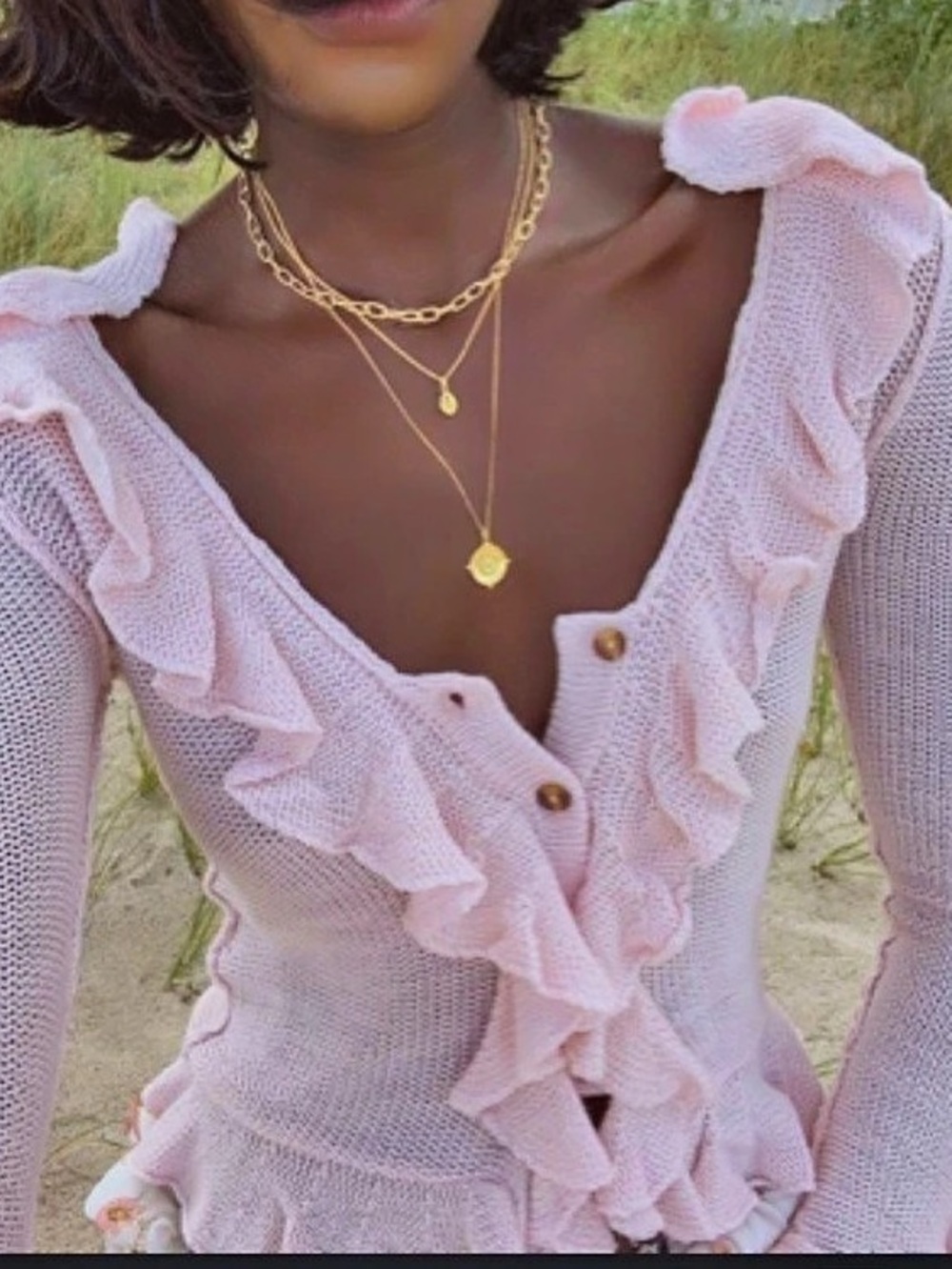 LPA Ruffle Sweater Cardigan Pink Cardigan